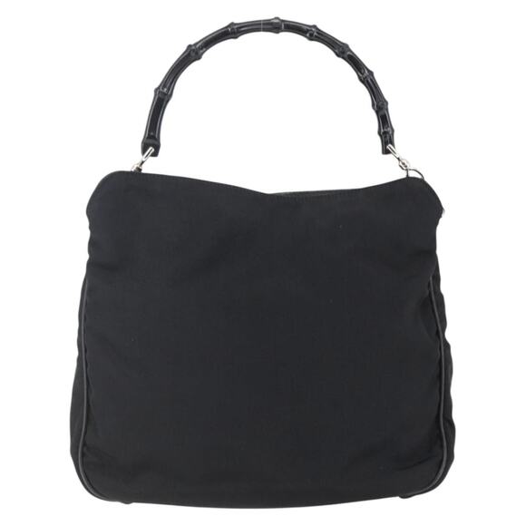 GUCCI Bamboo Hand Bag Nylon Black Silver 001 1638 001 1638 - Picture 3 of 12
